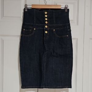 Wet Seal High-Waisted Button-Front Denim Skirt (Size 7)